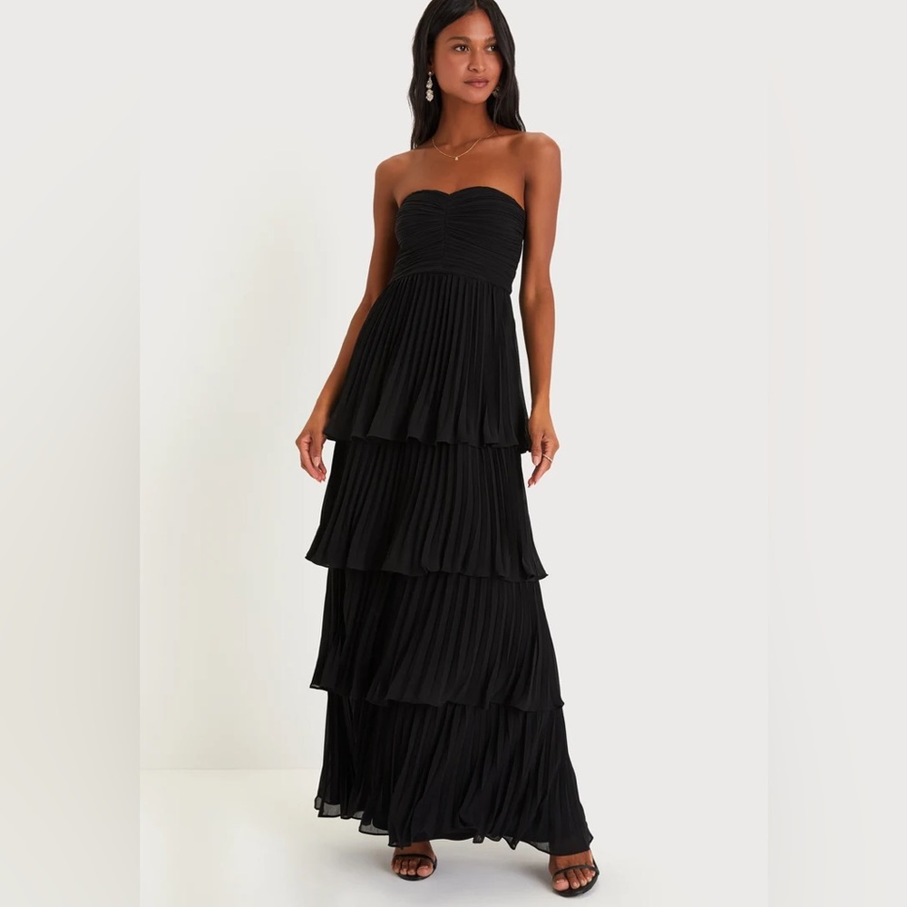 Lulus Seriously Sensational Black Strapless Tiered Maxi Dress - NWOT - Size S